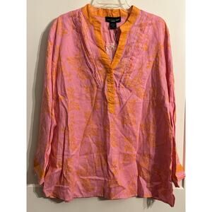 Saint Tropez West Woman Orange Pink Top Tunic Sz 1X Plus Resort 100% Linen Vaca